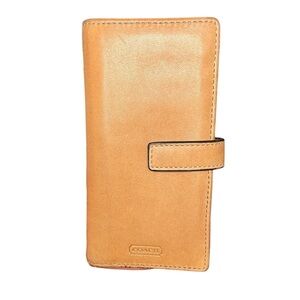 Coach Leather Wallet Tan Brown Vintage Snap Tab Long Bifold Classic